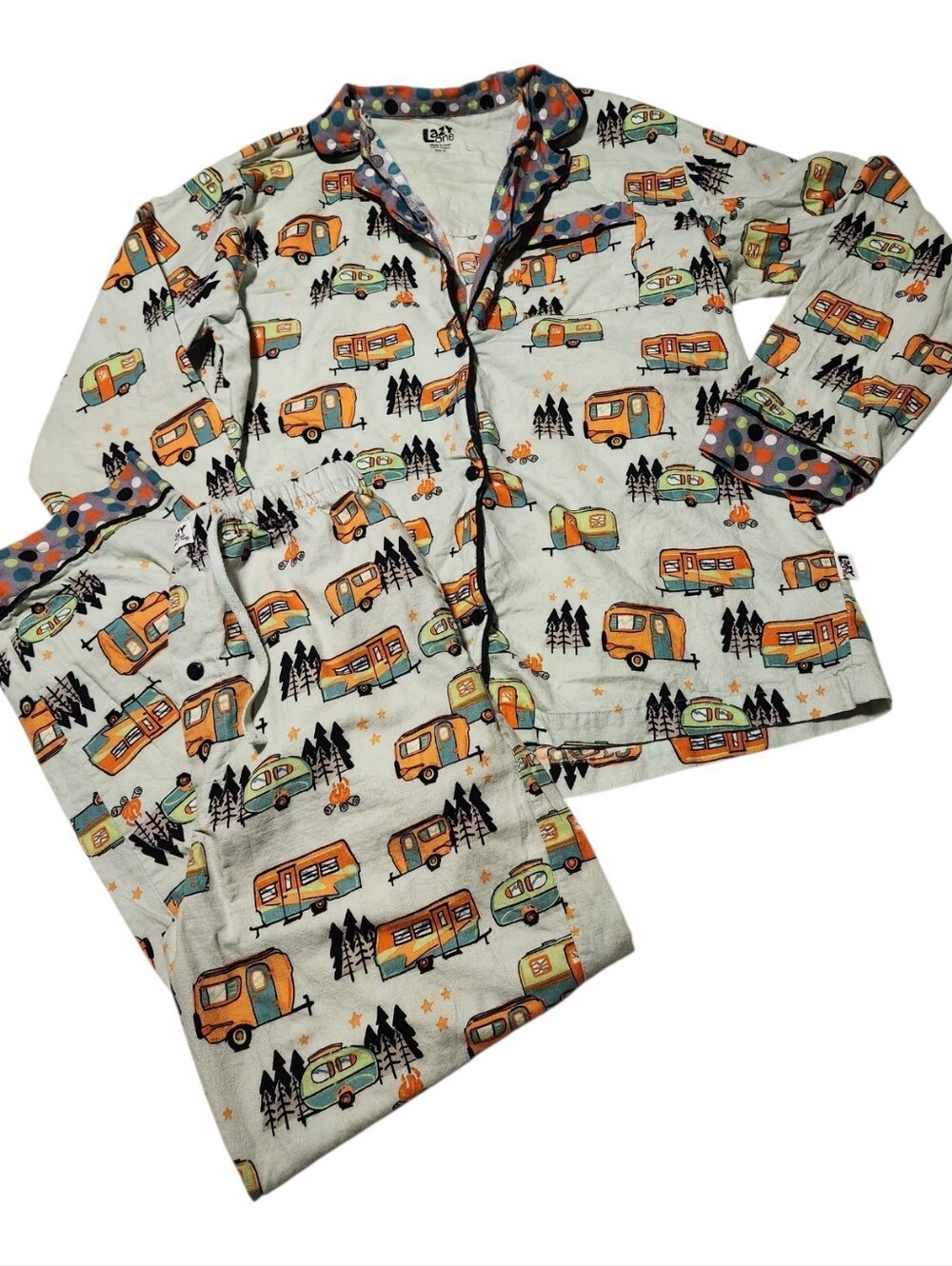 Lazy One Womens Sz M Camping Flannel Pajama Set Cozy Cabincore Camper